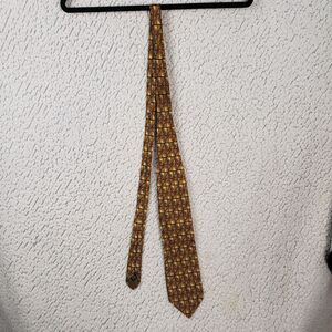 Paolo Gucci 100% Silk Tie Men Yellow Brown Geometric Vintage Italian
